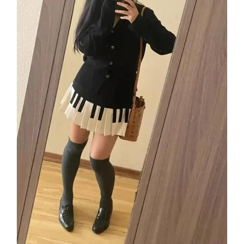 Summer Women Piano Designer Fashion Skirts Lady Korean Black White Thin A-line Dress Girls Casual Slim Fit Short Skirts