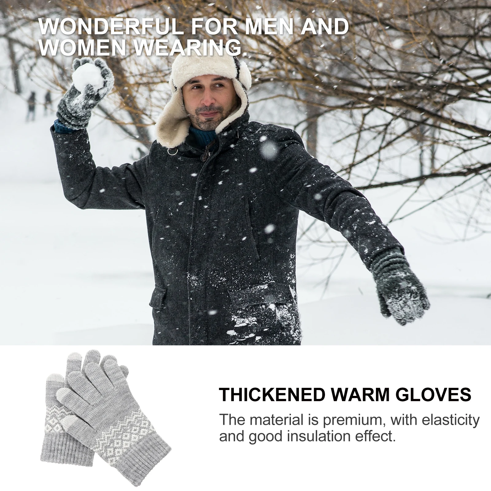

1 Pair Touchscreen Gloves Winter Warm Knitted Gloves For Men Women Unisex Cold Weather Cycling Riding Windproof Insulated Mitts