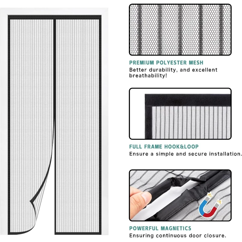 Pet Friendly Fly Door Net No Drill Anti Insect Self Adhesive Anti Mosquito Curtain Auto Close Easy Install Screen 210cm Height