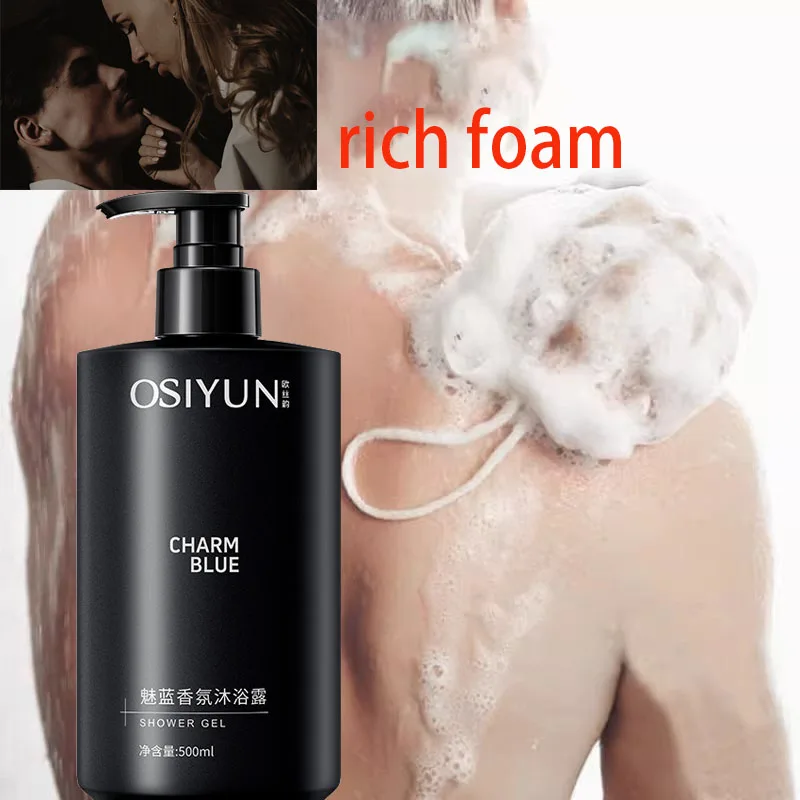 Men's Blue Fragrance Deep Cleansing Shower Gel 500ml Long-Lasting Moisturizing Oil Formula That Improves Rough Skin Smells Great