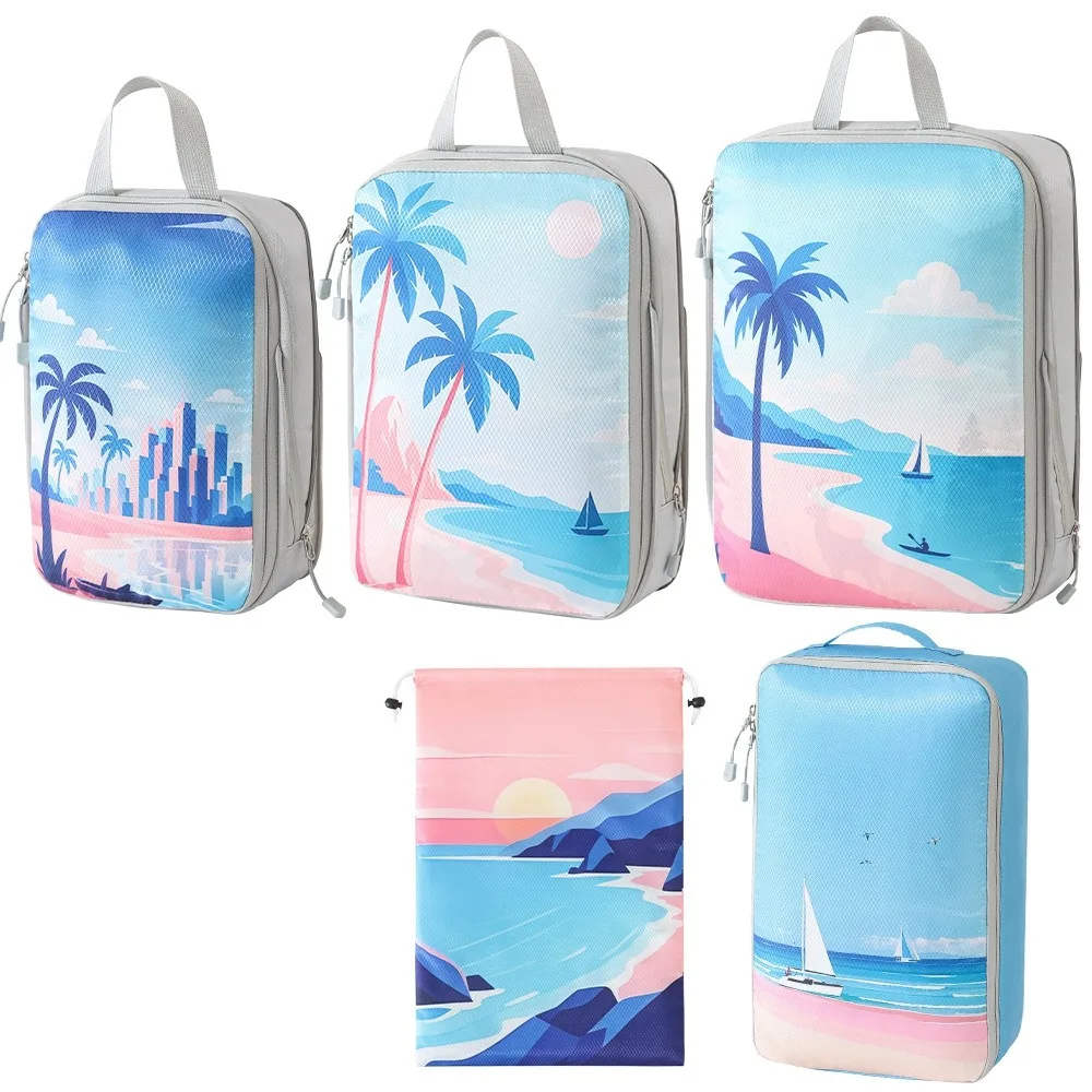 

Large Capacity Travel Storage Bag Foldable Washable Printed Travel Organizer with Zipper Waterproof Clothes Luggage Organizer