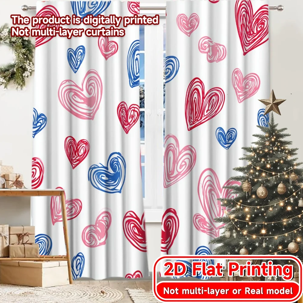 2D Flat Printing,2pcs Hearts Swirls Popular Contemporary Curtains Versatile 100% Polyester Curtains Festive Perfect for Bedroom,