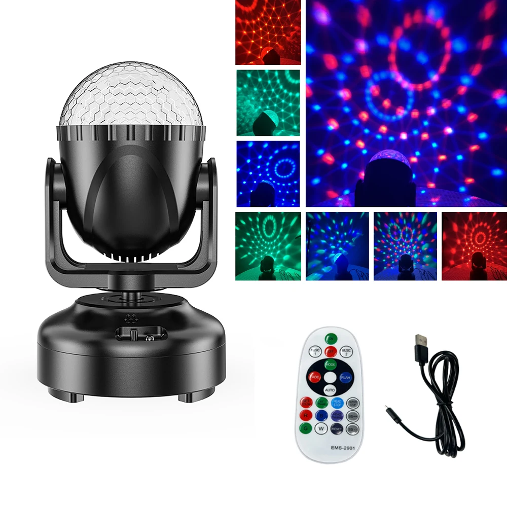 USB Plug Disco Magic Ball Party Stage Light Sound Activated Automatic Strobe Remote Control Moving Head Christmas Party Club