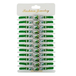 12 Pieces Mexican Bracelets Saint Jude Bracelet Catholic Green Handmade String Bracelets San Judas Tadeo Rosary Bracelet Gift