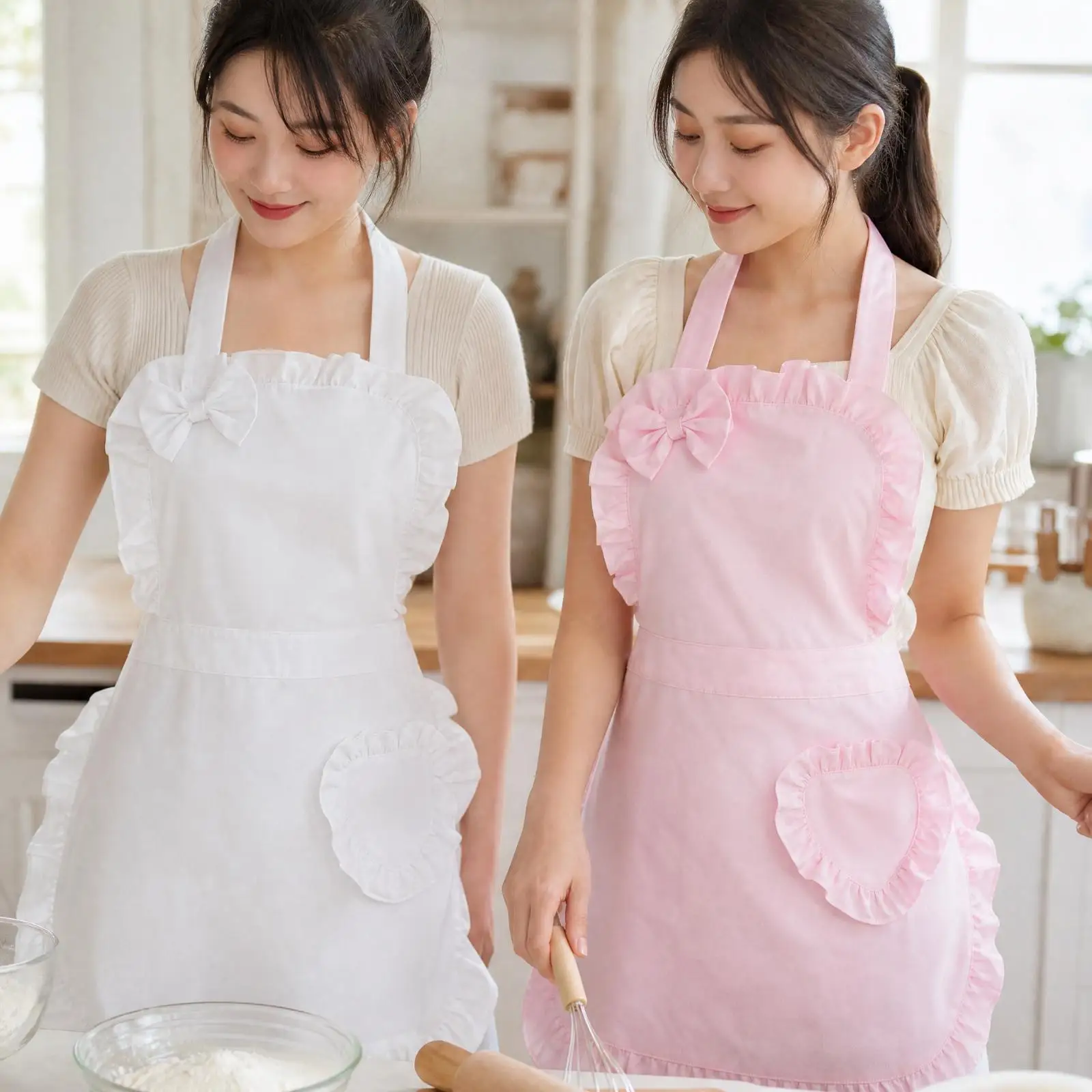 Stain Resistant Cooking Apron for Women with Decorative Bow for Kitchen Meal Prep and Baking