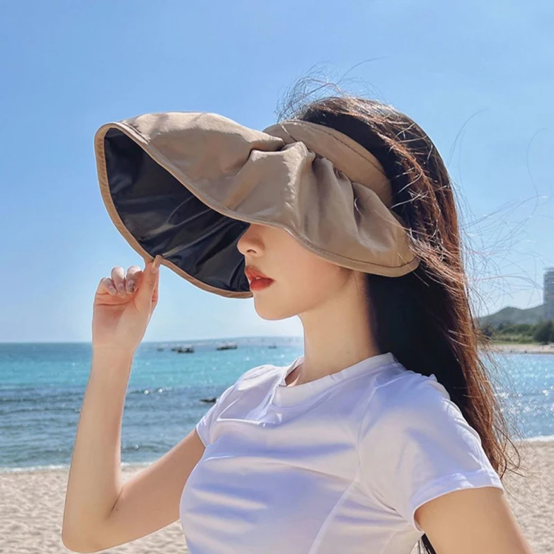 Summer Shell Sunshade Hat UV Protection Dual Use Hair Hoop Sun Hat for Women Outdoor Beach Soft Foldable Wide Brim Bucket Caps