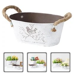 Bird Pattern Vintage Twine Oval Flower Pots Home Balcony Decorative Creative Planting Succulent Green Plant Pot