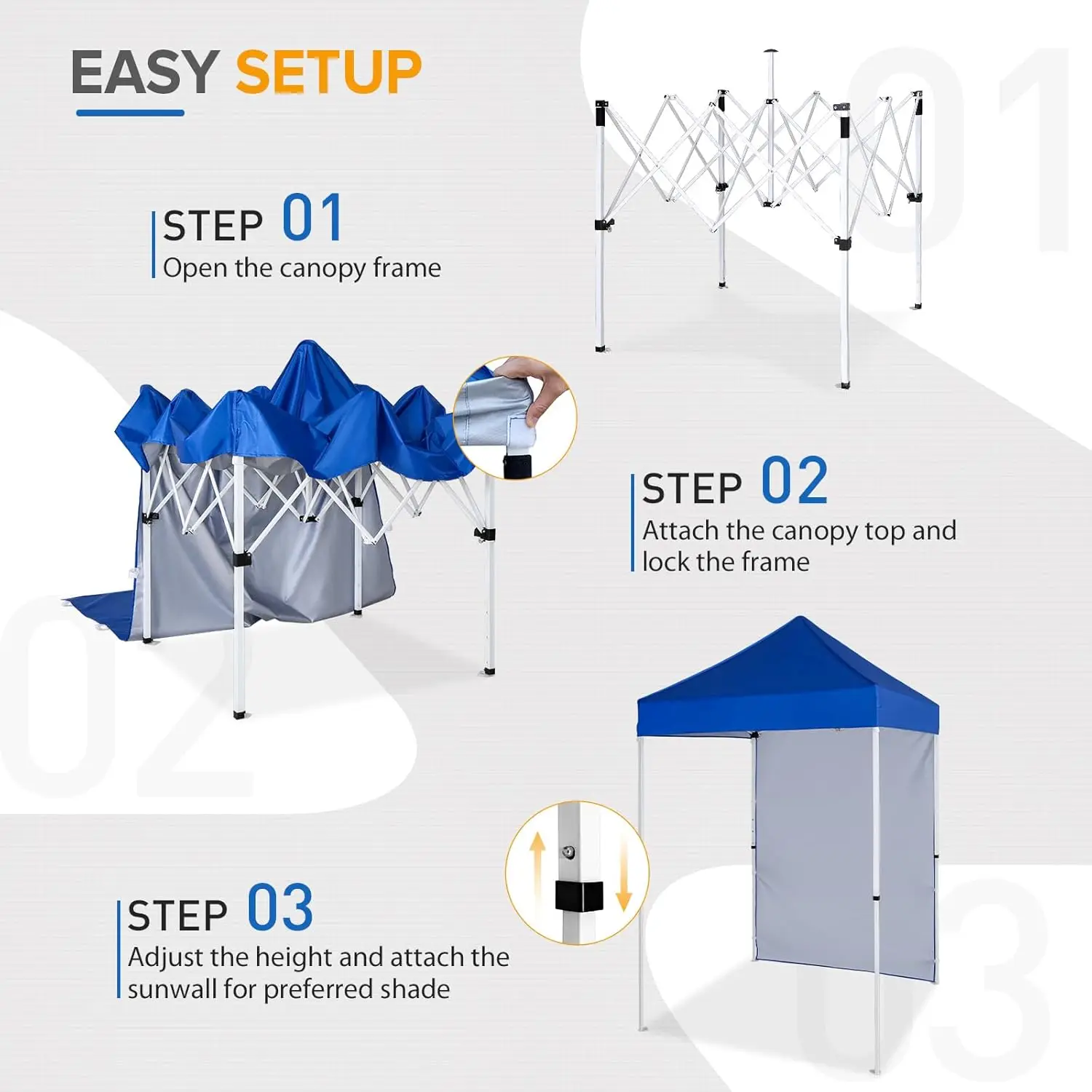 Outdoor Portable Event, Lightweight Fabric, Blue, Canopy with Removable Sunwall