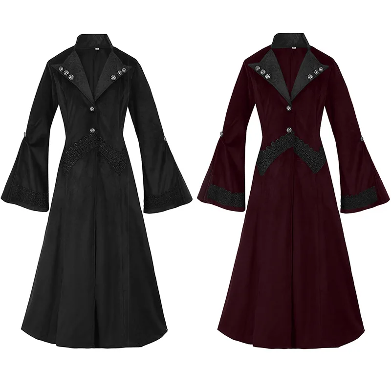 Women's Retro Steam Punk Gothic Wind Cloak Coat Fashion Plain Cap Cardigan Coat Cloak Jacket Parkour Clothes Cosplay Party