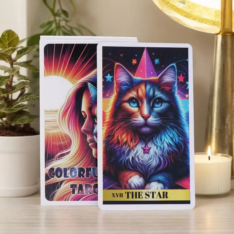 Colorful Cat Tarot English Paper Tarot 78 Sheets Tarot Deck Cat Theme Paper Cards Interaction Tarot Deck Game Divination Card