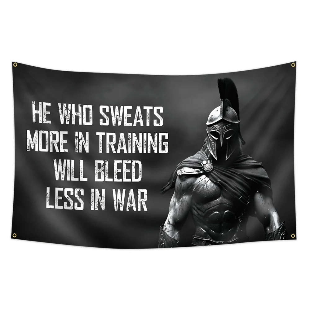 Spartan Warrior Tapestry Motivational Gym Wall Hanging Military Quote Decor Man Cave Fitness Room Art without flagpole