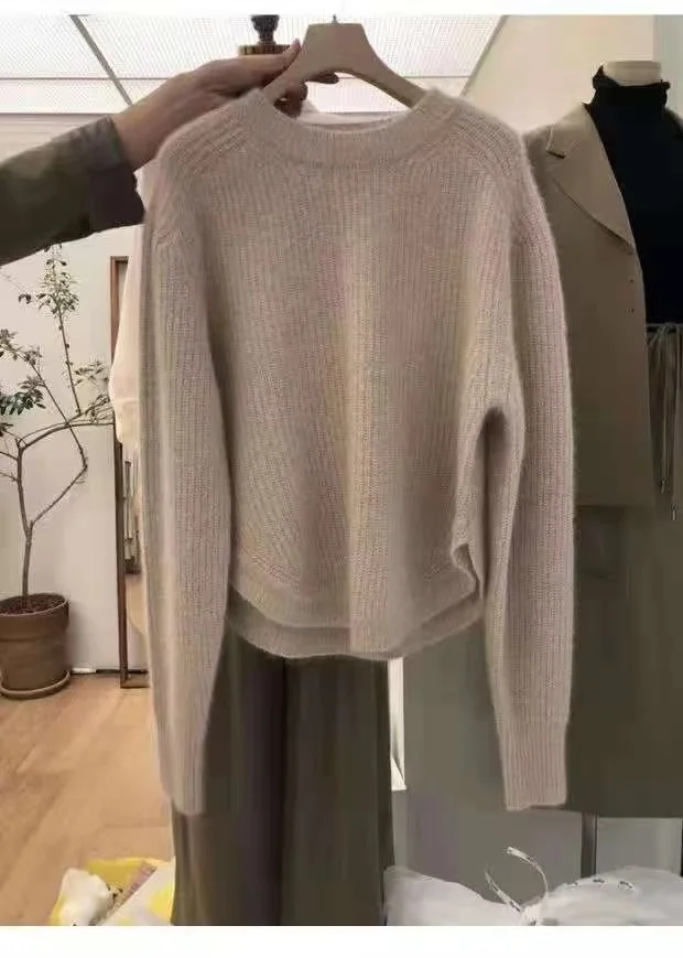 European high-end 100% wool sweater women's loose thickened soft cashmere autumn and winter new bottom sweater