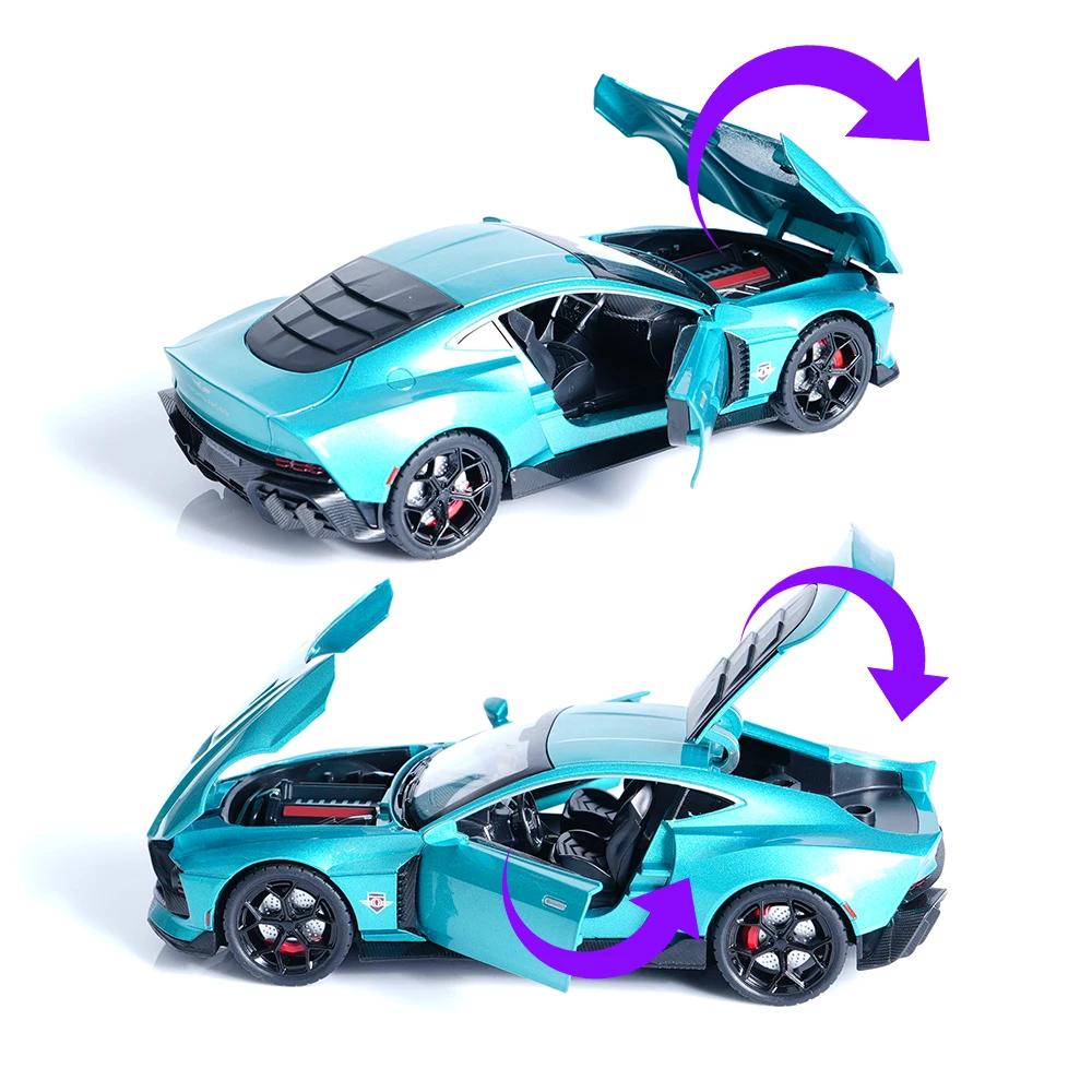 1:22 Scale Blue Alloy Car Model Toy (Batteries Sold Separately), with Pull-Back Action and Sound and Light Effects, 4 Doors Openable, Suitable for Car Enthusiasts to Play with | Collection | Display, for Home Use | Desktop | Party Decorations, Boy | Ideal Birthday Gift for Men, Best Gift Choice for Holidays (Christmas, Halloween)