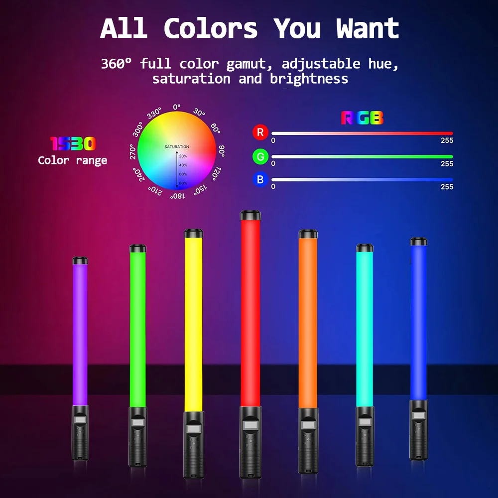 يده RGB الملونة عصا ضوء 19.68 بوصة 50 سنتيمتر يده مصباح ليد عصا CRI 85 ، 3000K-8500K التصوير استوديو مصباح #2
