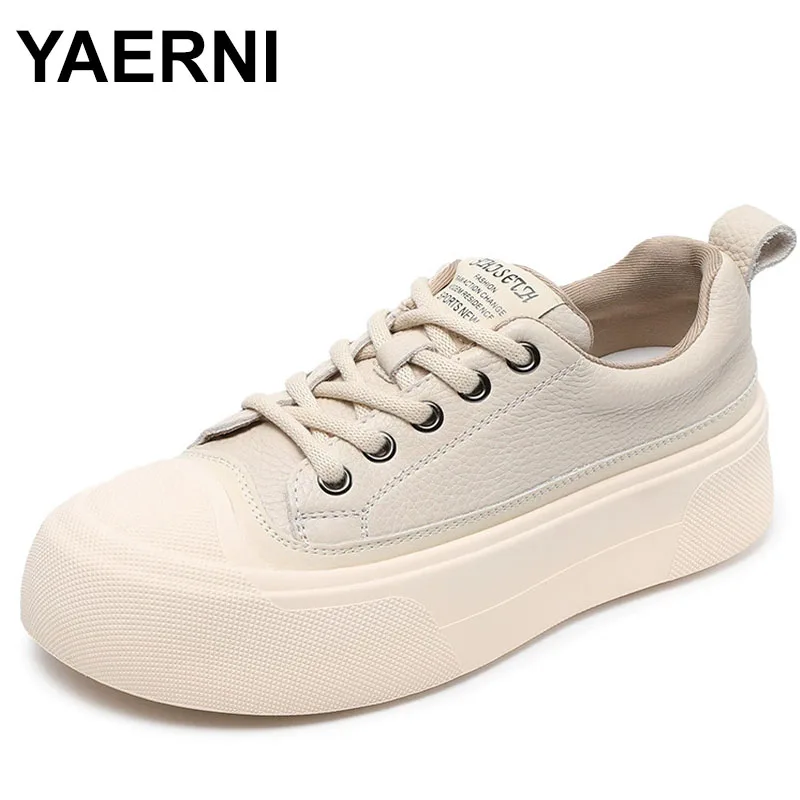 

Top Cowhide Thick Sole Height Increasing Shoes Casual Sneakers Women's Vulcanized Shoes Real Leather Trendy Shoes