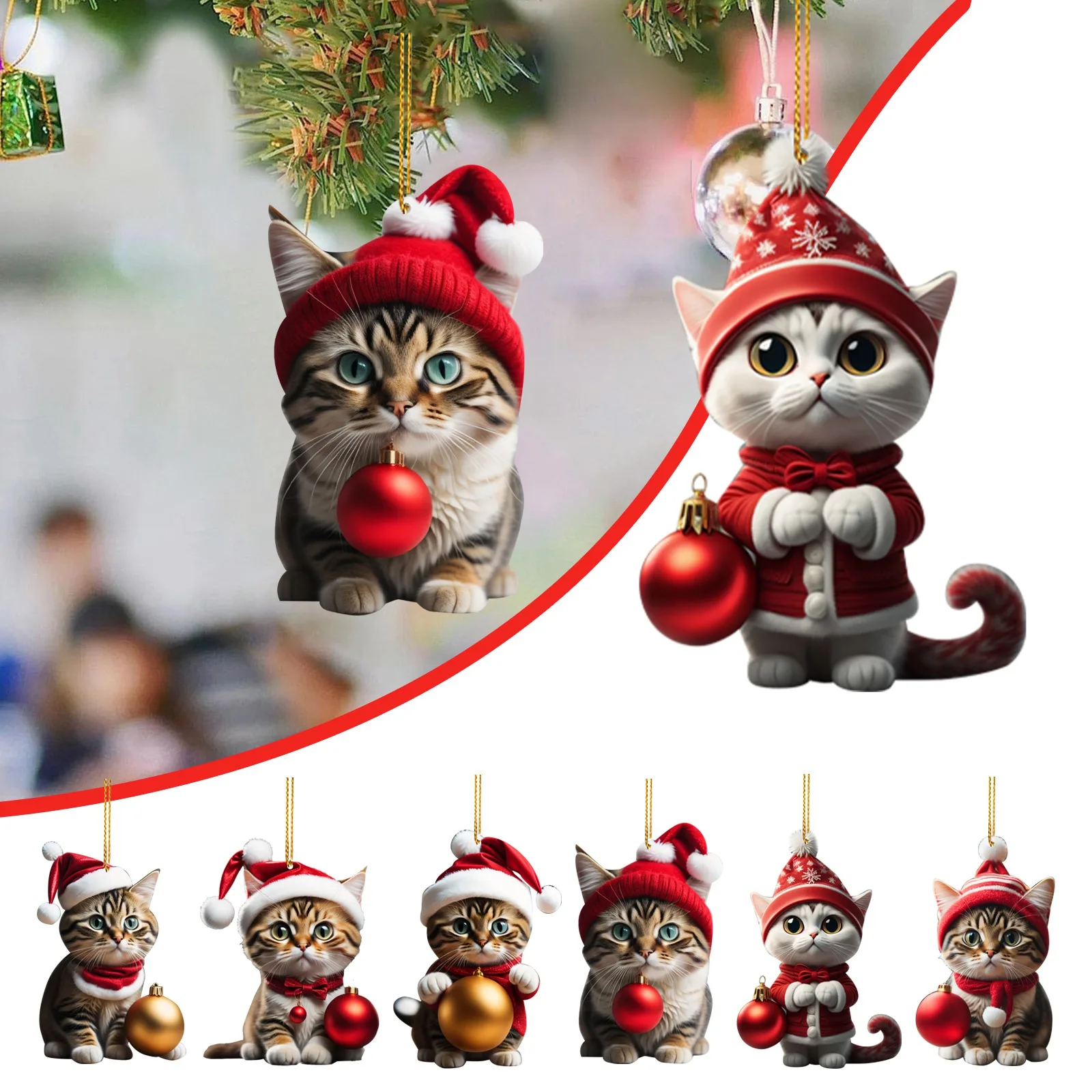 5-8PCS Cartoon Cat Dog Cow Ornament Christmas Tree Charm Cute Cartoon Car Pendant Bag Keychain Decoration Xmas Hanging Pendant