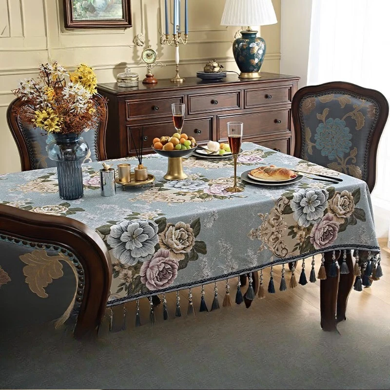 

Dining table fabric new living room coffee table tablecloth, elegant blue 110 * 170cm