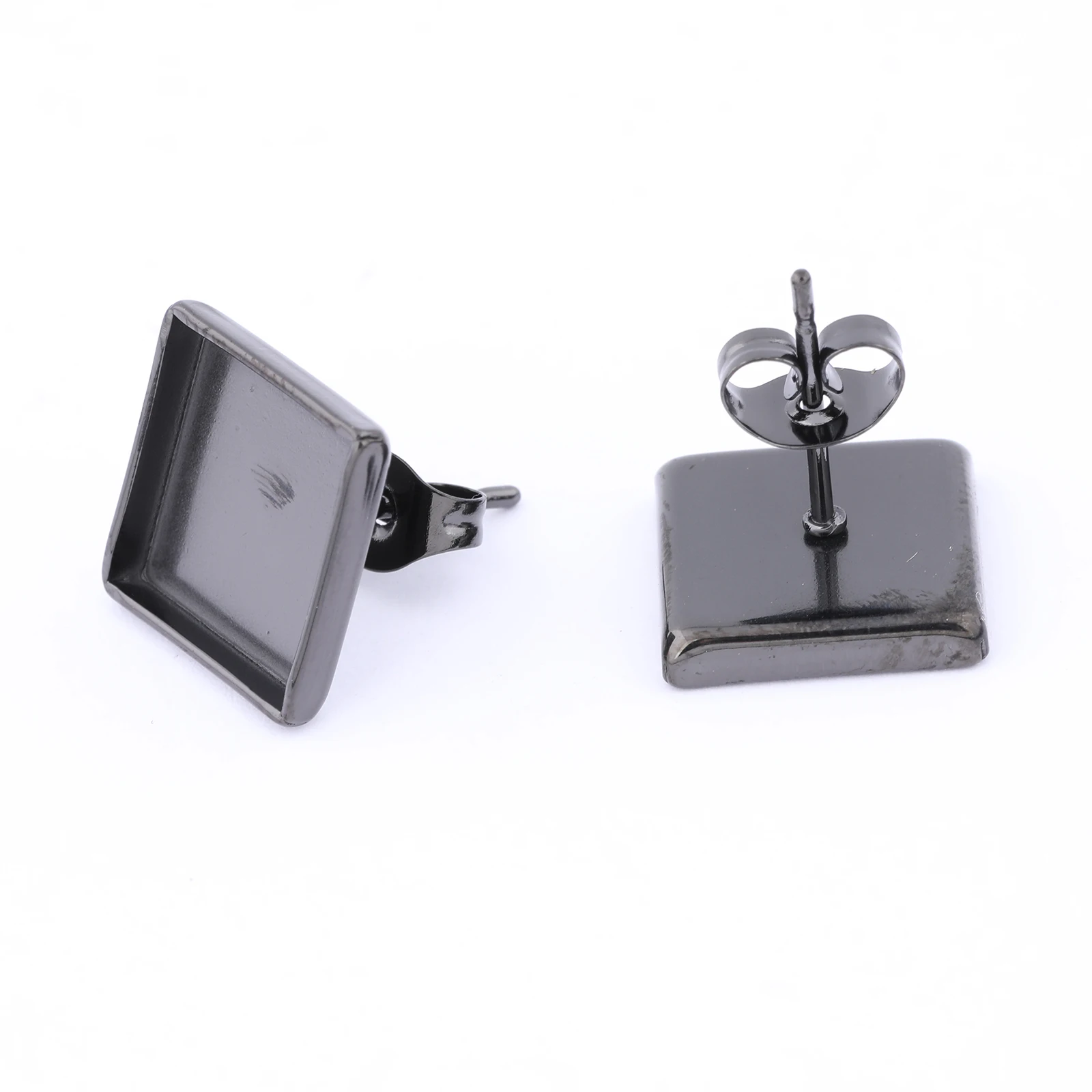10pcs Stainless Steel Gold Plated 10mm Square Cabochon Earring Base Blanks Studs Diy Bezel Settings For Jewelry Making Supplies