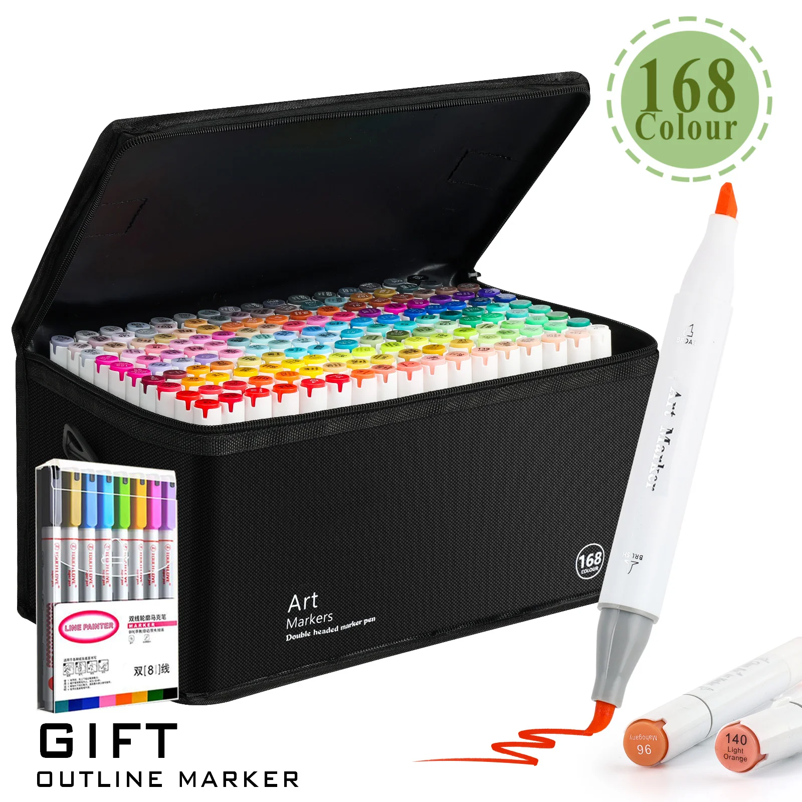 48/60/80/120 kleuren Dual Tip Brush & Beitel Permanente Art Marker Pennen met Basis & Omtrek Markers Tekenbenodigdheden Kit-Hervulbaar