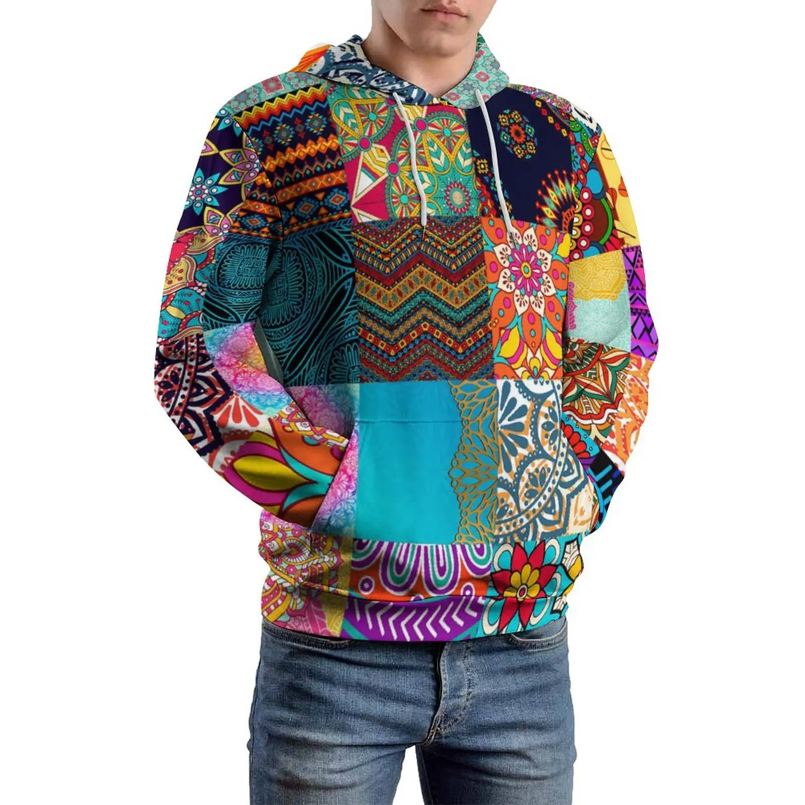 African Patchwork Print Casual Hoodies Vintage Street Wear Hoodie Man Long Sleeve Pretty Design Top Big Size