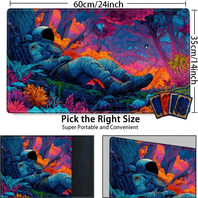 Psychedelic Astronaut Forest Game Mouse Pad, colorful game mouse pad,anti-slip and durable design, perfect for CCG, TCG and RPG