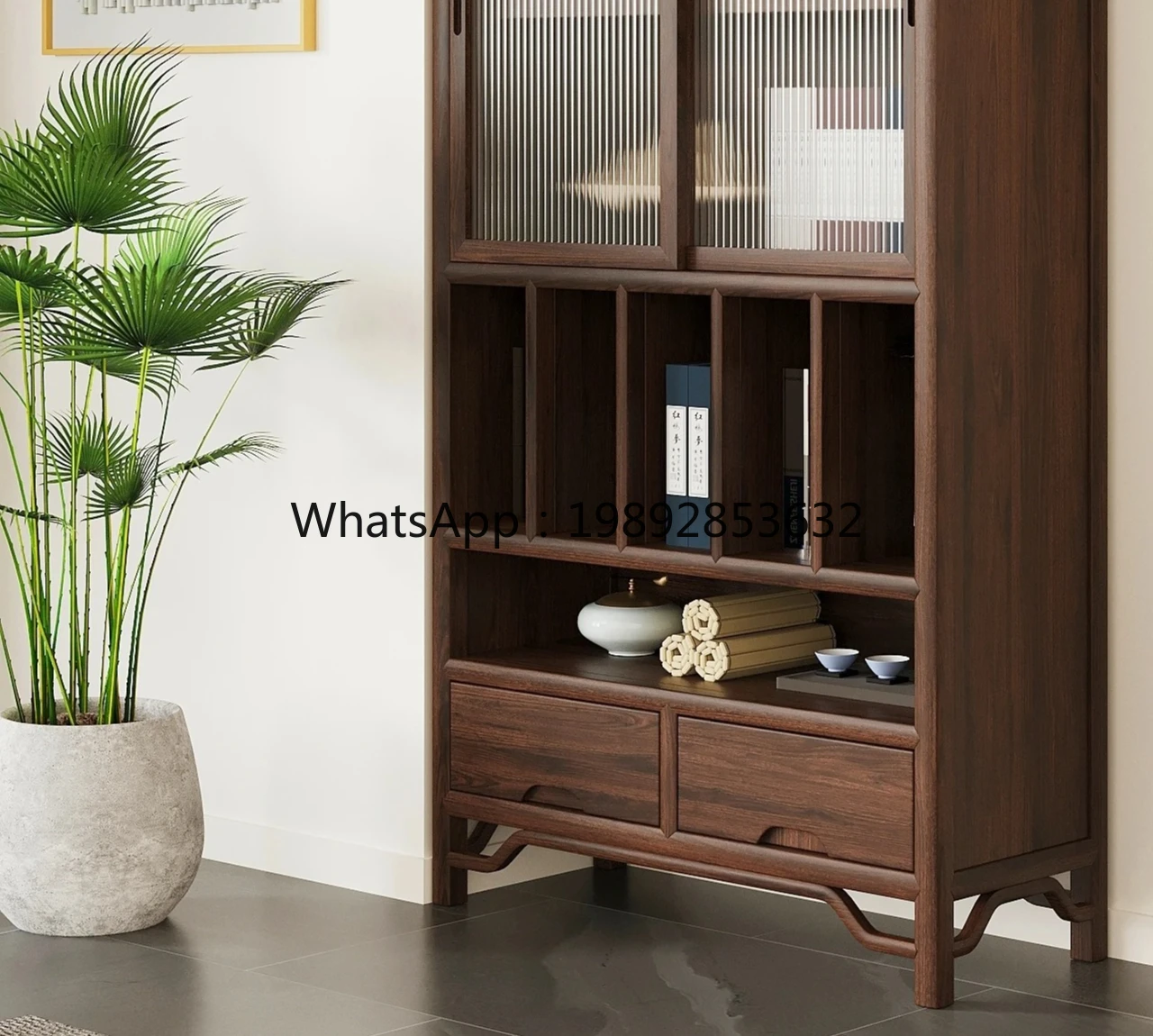 

solid wood sliding glass bookshelf living room bookcase with cabinet door floor tea room locker
