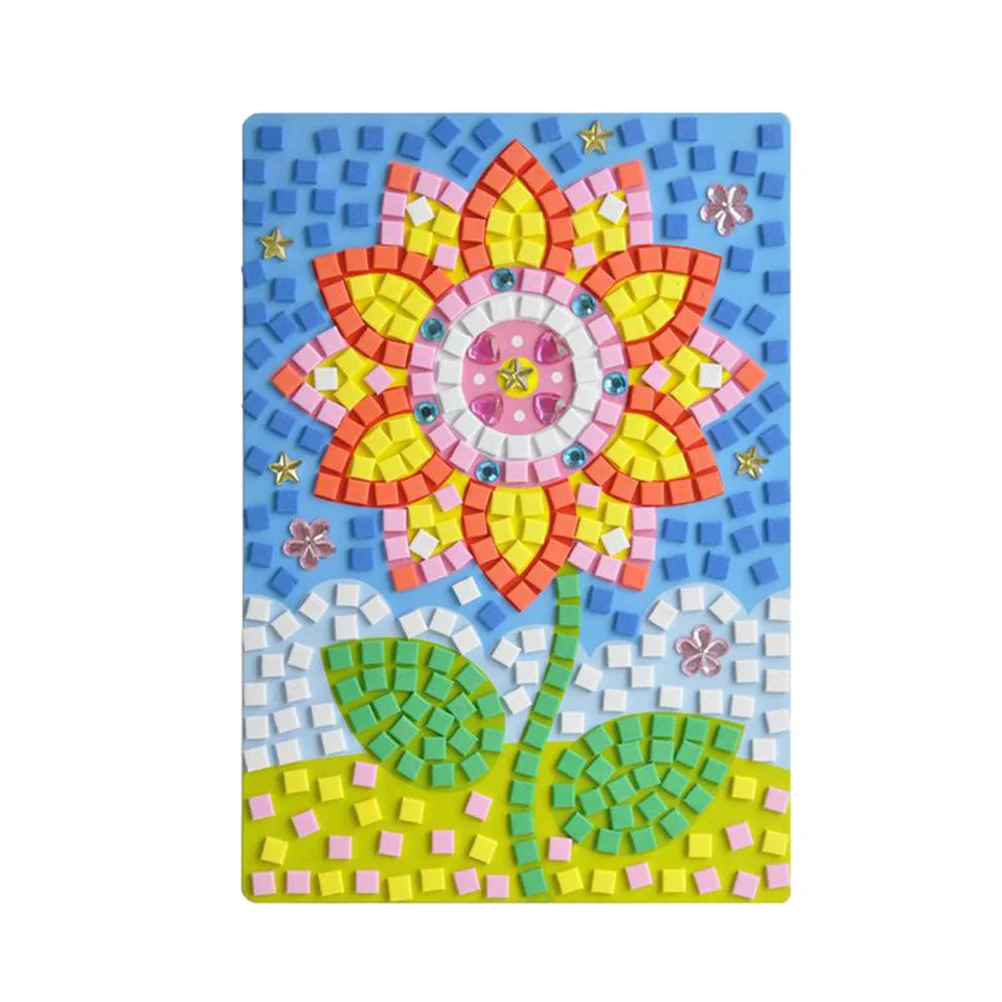 6개입 모자이크 스티커 3D DIY 어린이 퍼즐 세트 EVA 폼 공예 아트 어린이 교육 활동 밝고 재미있는 학습 모양