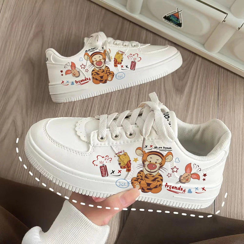 Disney-Chaussures plates respirantes pour jeunes, Winnie l'ourson, Tigrou de dessin animé mignon, Blanc bas, All-Match, Été, Nouveau