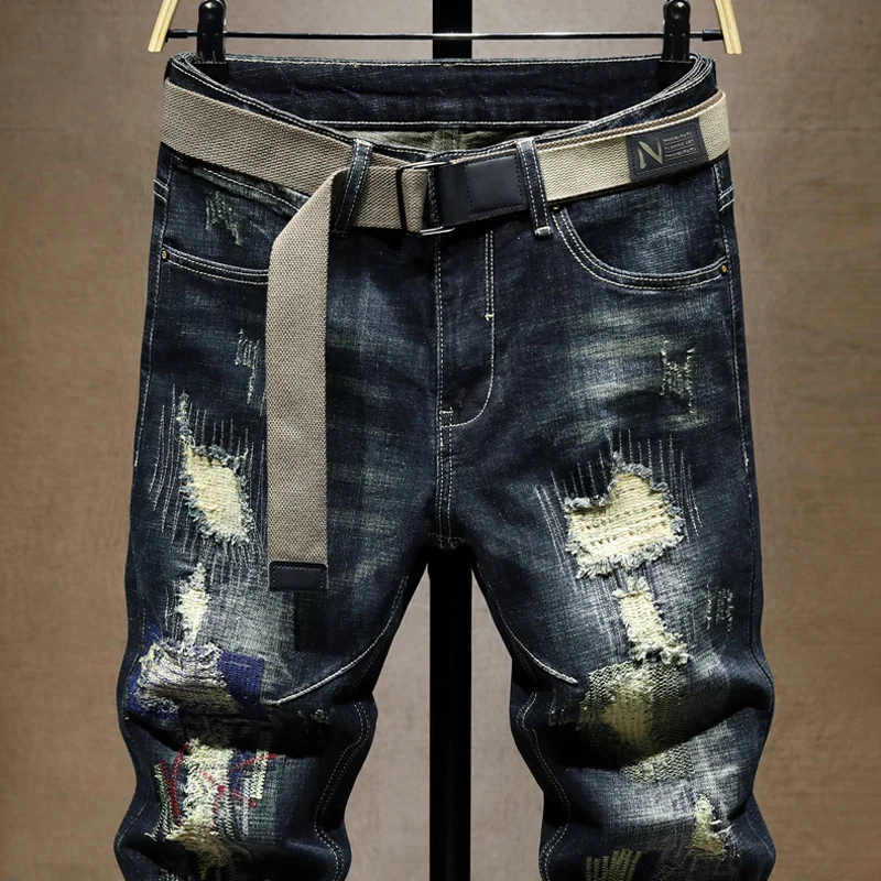 Italian Fashion New Jeans Y2kScratch Washed Nostalgic Stretch Slimming Retro Blue Jeans Designer Pants Hombre