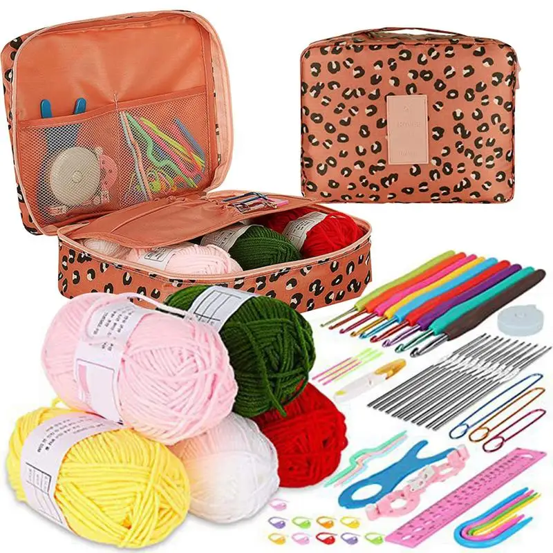 Crochet Kit For Beginners 58PCS/Set Portable Crochet Kit Complete Yarn Set For Starters Multifunctional Knitting Tools For Men &