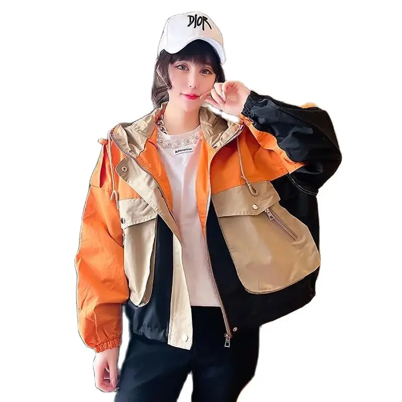 

Coat Women's New Hooded Short Baseball Uniform Spring And Autumn Ladies Jacket Korean Version Joker Thin Trench Coat Tooling