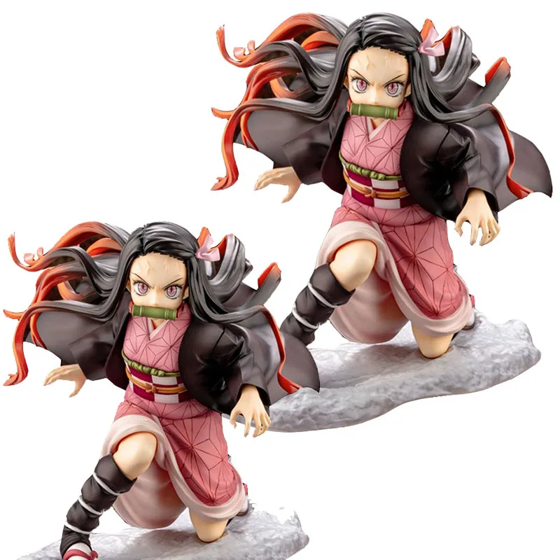 14CM Anime Figure Demon Slayer Cute Kamado Nezuko Battle Squat Poses Model Dolls Toy Girl Gift Collect Boxed PVC Material