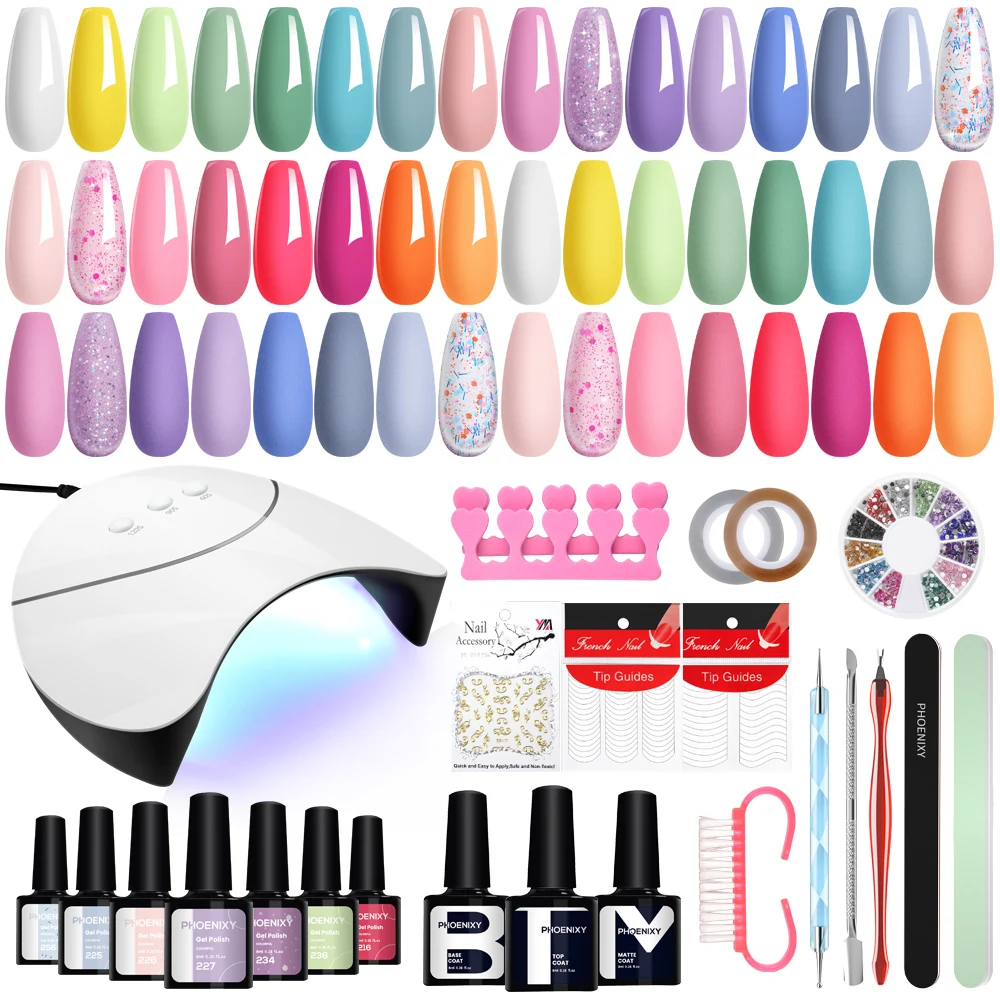 PHOENIXY Gel Nail Polish Set 24 Colors Gel Nail Polish with UV LED Nail Lamp Semi Permanent Gel Varnish Professional Nails Kit