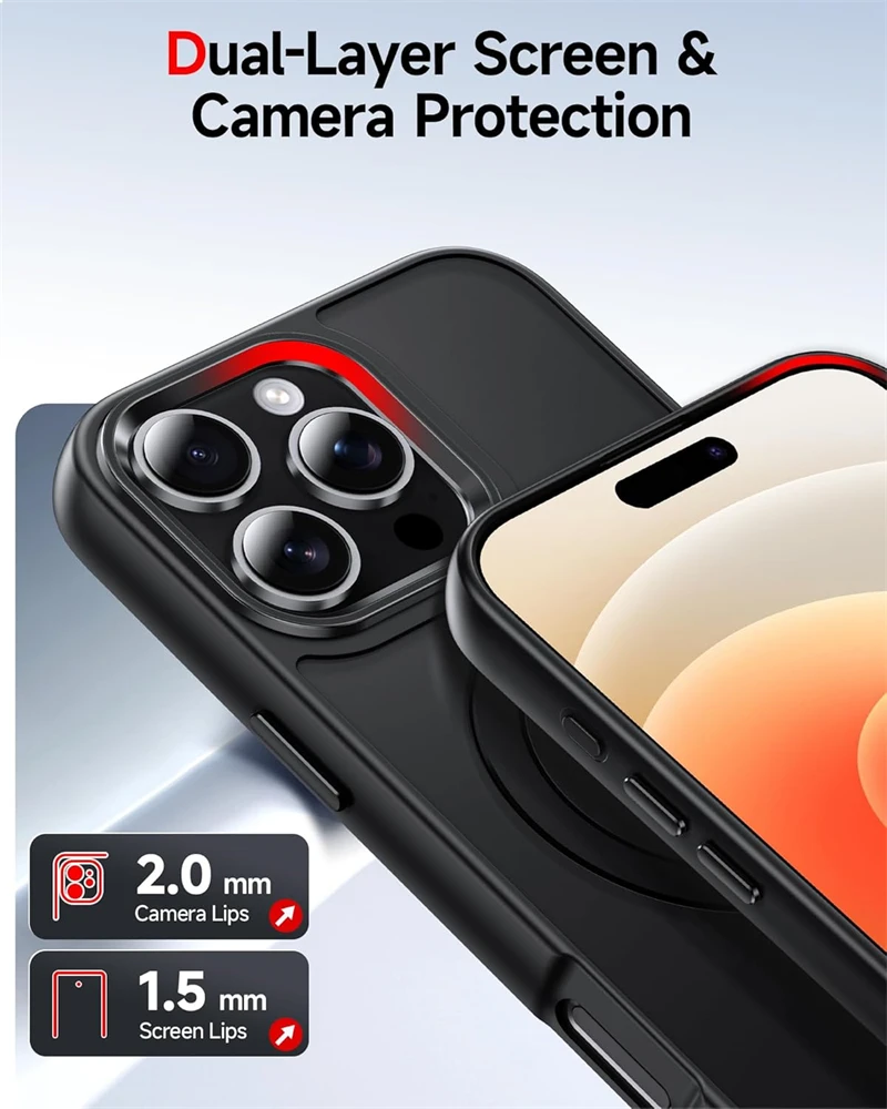 Metal Ring Stand Magnetic Case for IPhone Air 17 16 15 13 12 11 Pro Max 14 Plus 17Pro 16Plus Magsafe Matte Cover with Lens Flim view 4