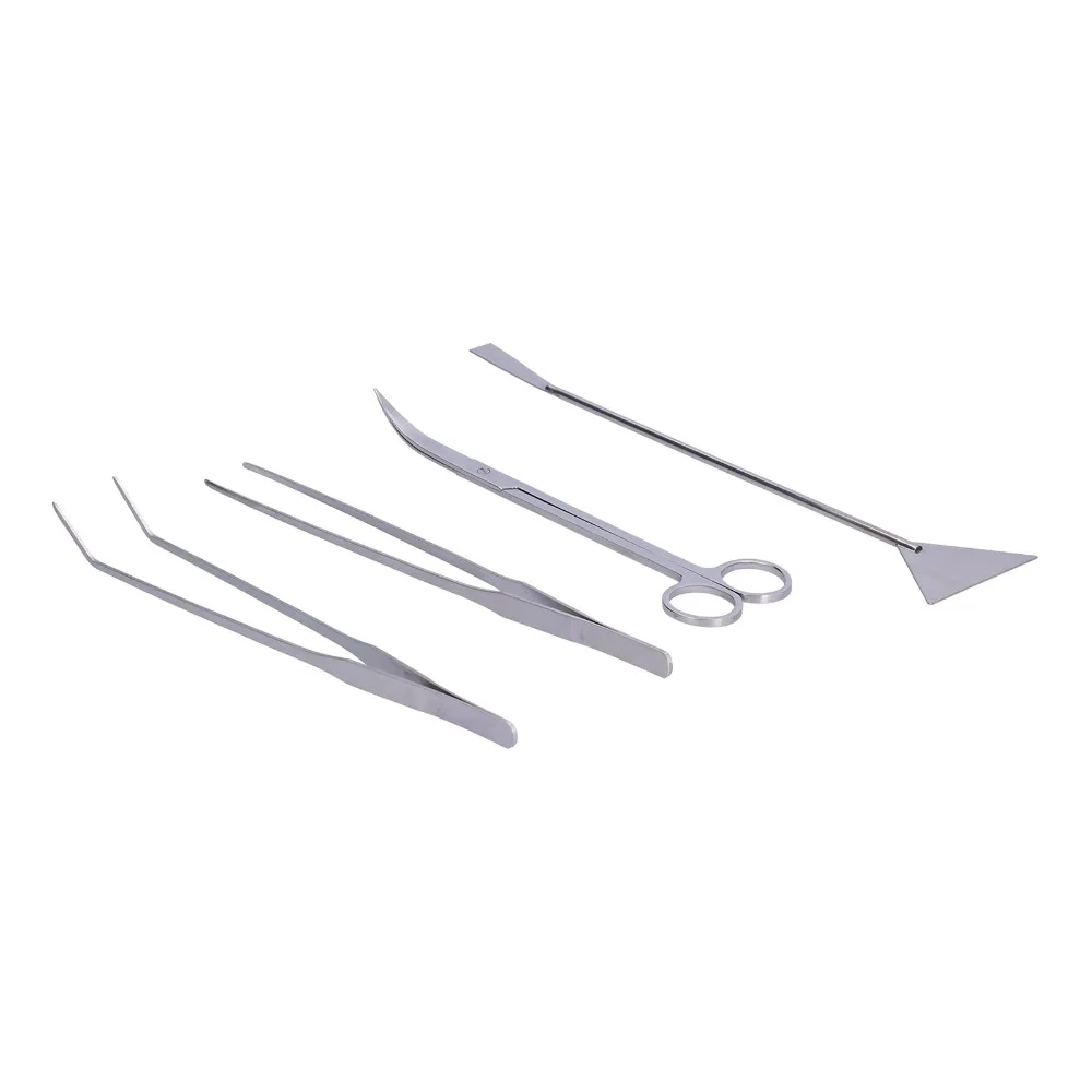 4pcs 4 in 1 Kit Aquarium Aquascape Tools Kit Anti Rust Curved Scissors Aquatic Plant Tools Feeding Tweezers Aquascaping Tool Set