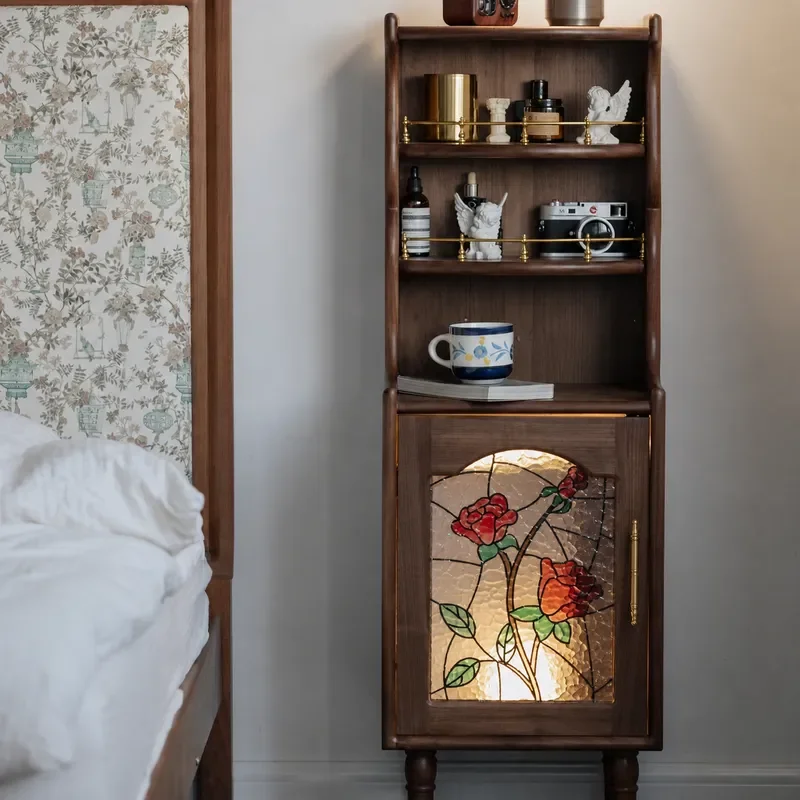 North American Black Walnut Solid Wood Bedside Table Retro Multi Functional Bedroom Storage Cabinet Chest of Drawers