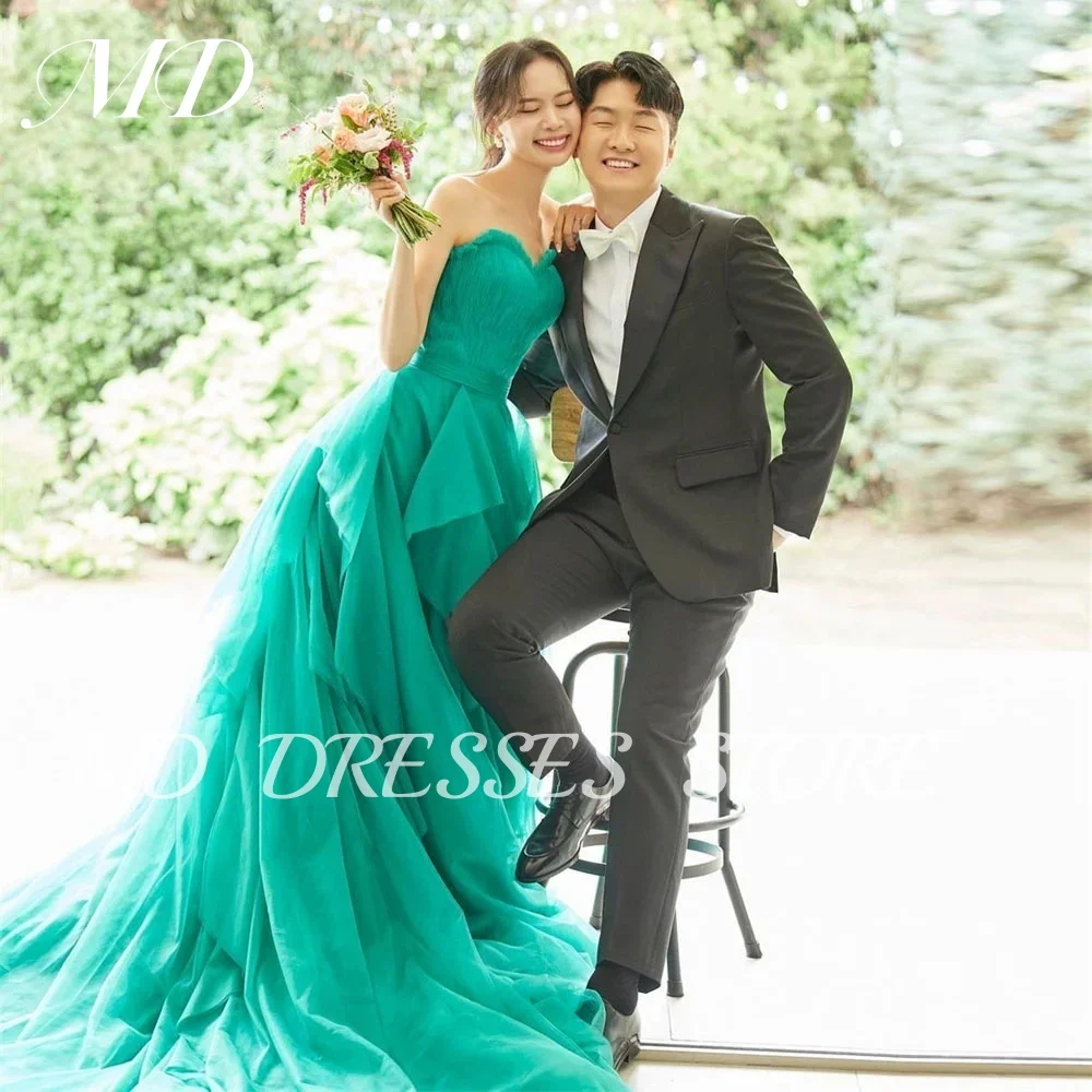 MD A-line Fairy Green Wedding Dresses Sweetheart  Bride Gowns Korea Photoshoot Ruffles Layered  Formal Party Gown Customized