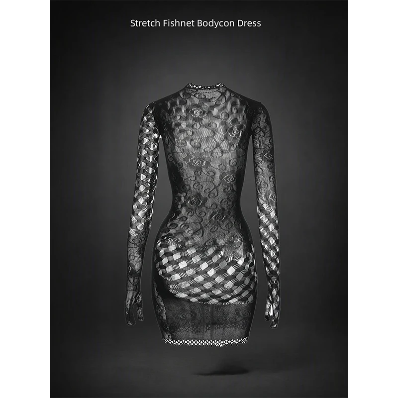 Hollow Out Fishnet Beach Cover Up Bodycon Dress, Sheer Mesh Festival Swimwear for Women Summer image 3