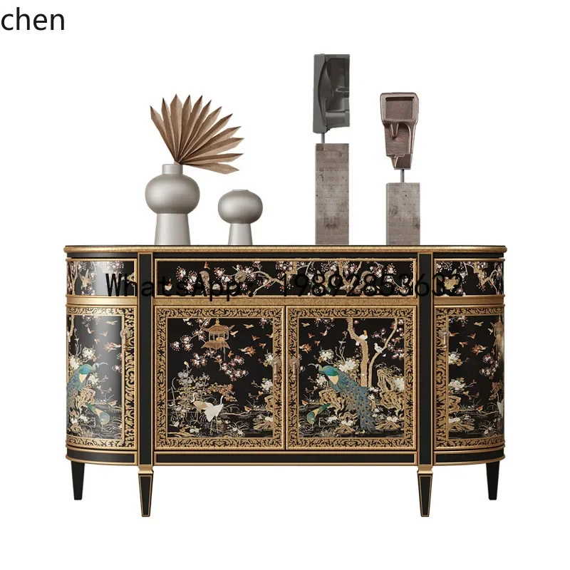

O15- French Chinese Style Painted Entryway Entryway Decoration Drawer Cabinet Home Villa Hand-painted Solid Wood Sideboard