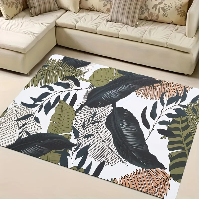 

Tropical Leaves Design Doorma Floor Mat, Black and White with Green Leaves