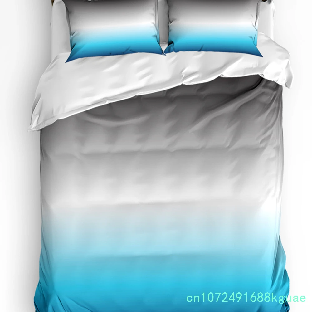 Gradient Gray Blue Duvet Cover Bed Bedding Set Home Textile Quilt Cover Pillowcases Bedroom Double Bedding Set No Sheet