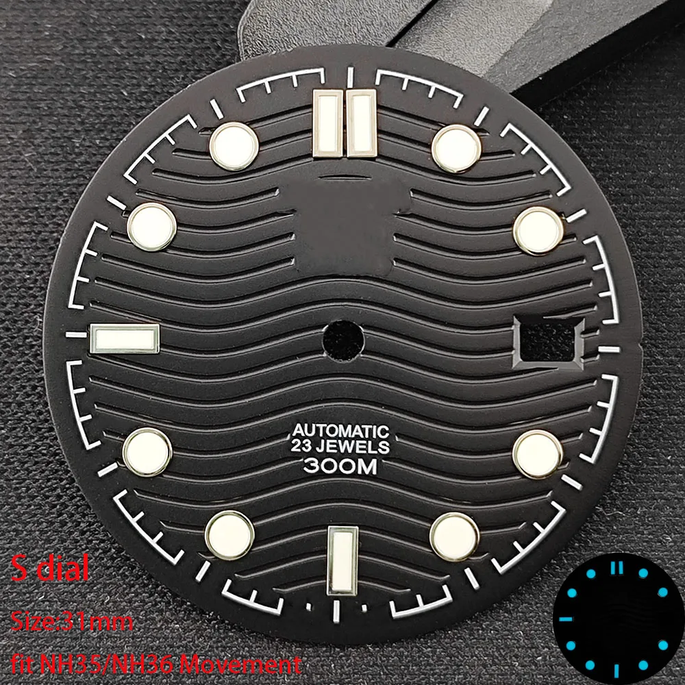 High Quality blue/Green Luminous NH35 Dial 31mm Watch Dials Fits for NH35/NH36 Movement Men Watch Accessories