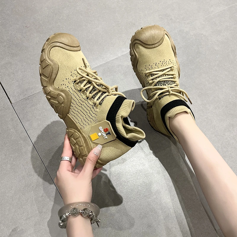 Spring and Autumn Lace-Up Women's Vulcanized Shoes Fashionable Breathable Sports Shoes Women's Tennis Shoes Non-Slip Thick Soles