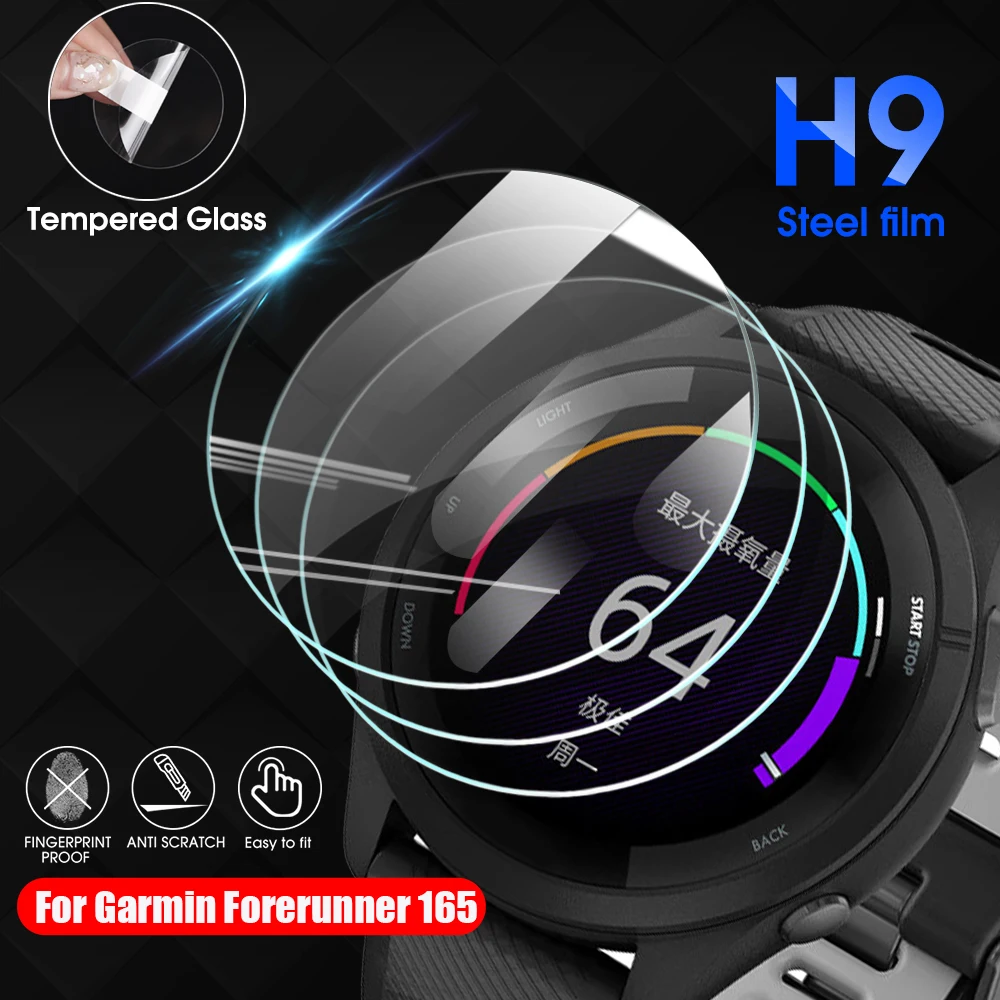 Protector de pantalla de reloj de vidrio templado, película protectora de vidrio sin burbujas, dureza 9H, 10/5/1 piezas, adecuado para Garmin Forerunner 165