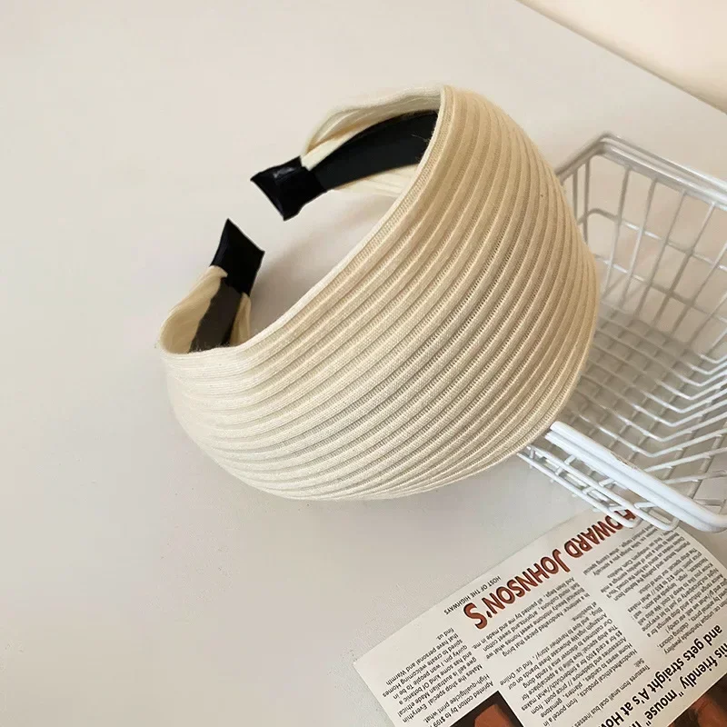 新しいヴィンテージ Kintting 布ヘッドバンド女性のためのソリッドカラーワイドストライプヘアバンドハイスカルトップノンスリップエレガントなヘアアクセサリー