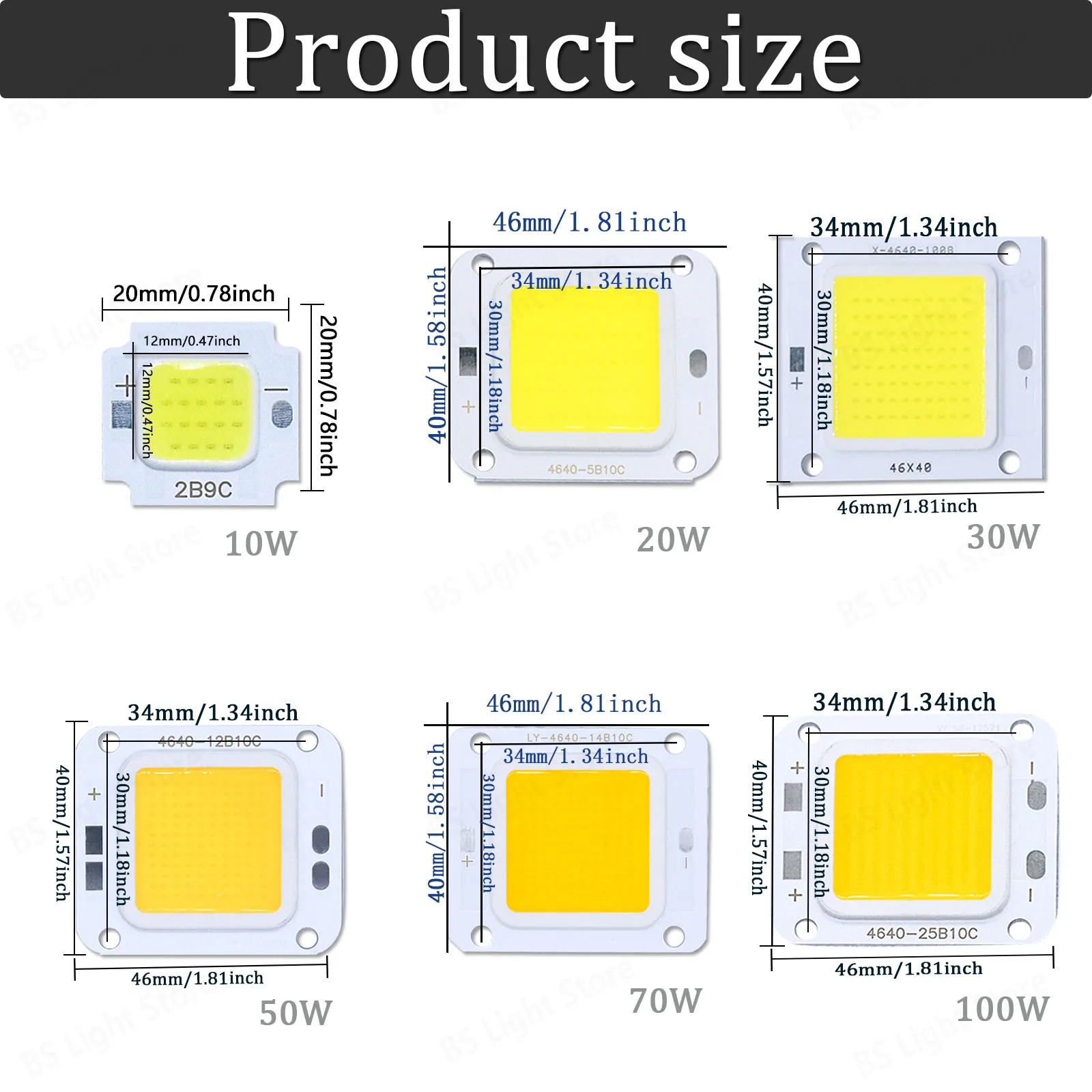 100W LED COB chip light Lamp Bead DC27-36V 10W 50W 60W 70W Flood Light Bulb Outdoor Spotlight Landscape Chip Lampswhite