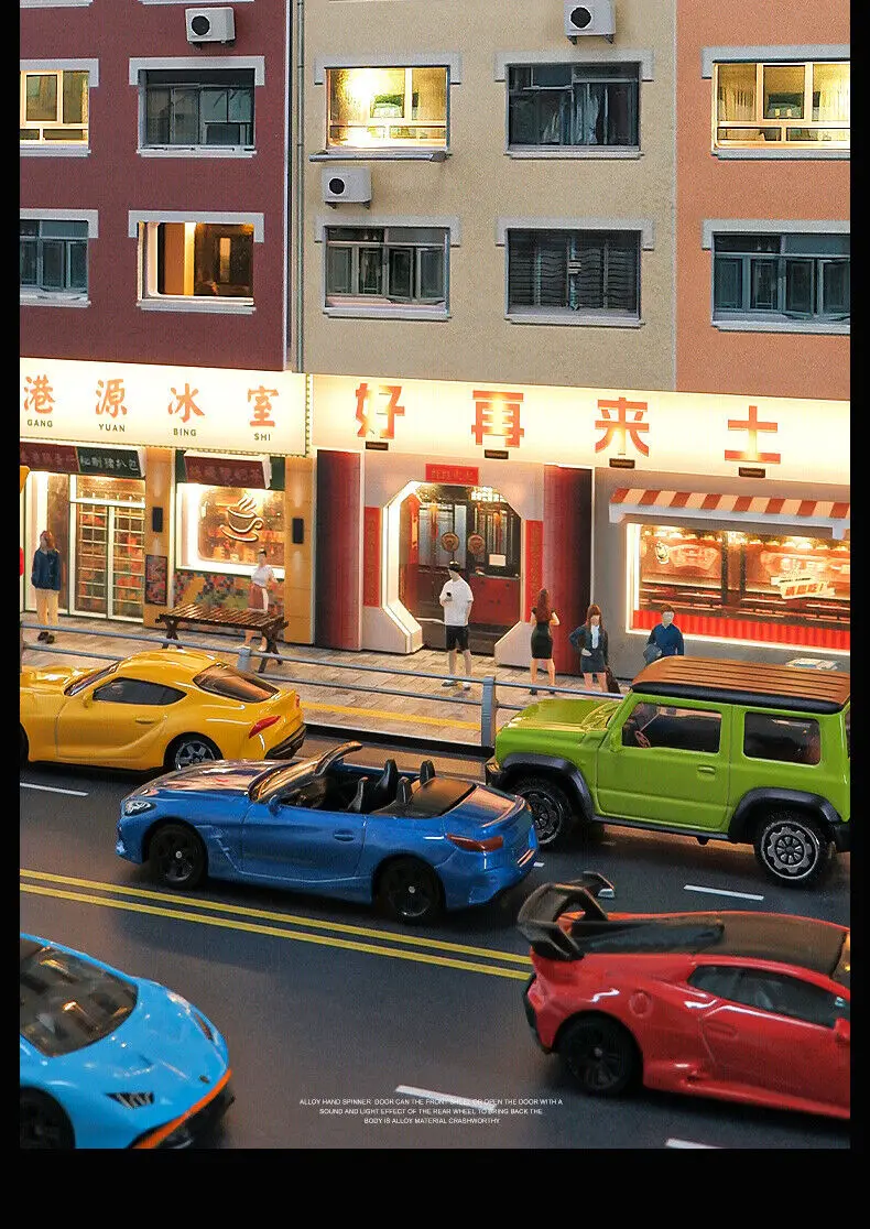 1/64 Diorama Car Garage Model LED Lighting City Street View Building Display Scene Model Collection Gift