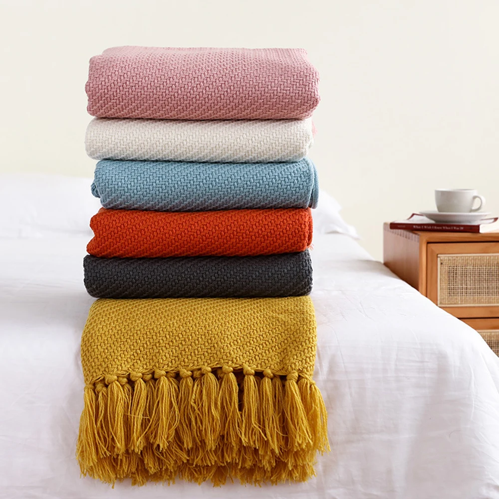 

Tassel Knitted Ball Woolen Blanket Sofa Super Warm Cozy Throw Blankets For Office Siesta Air-conditioner Bedspread Bedding