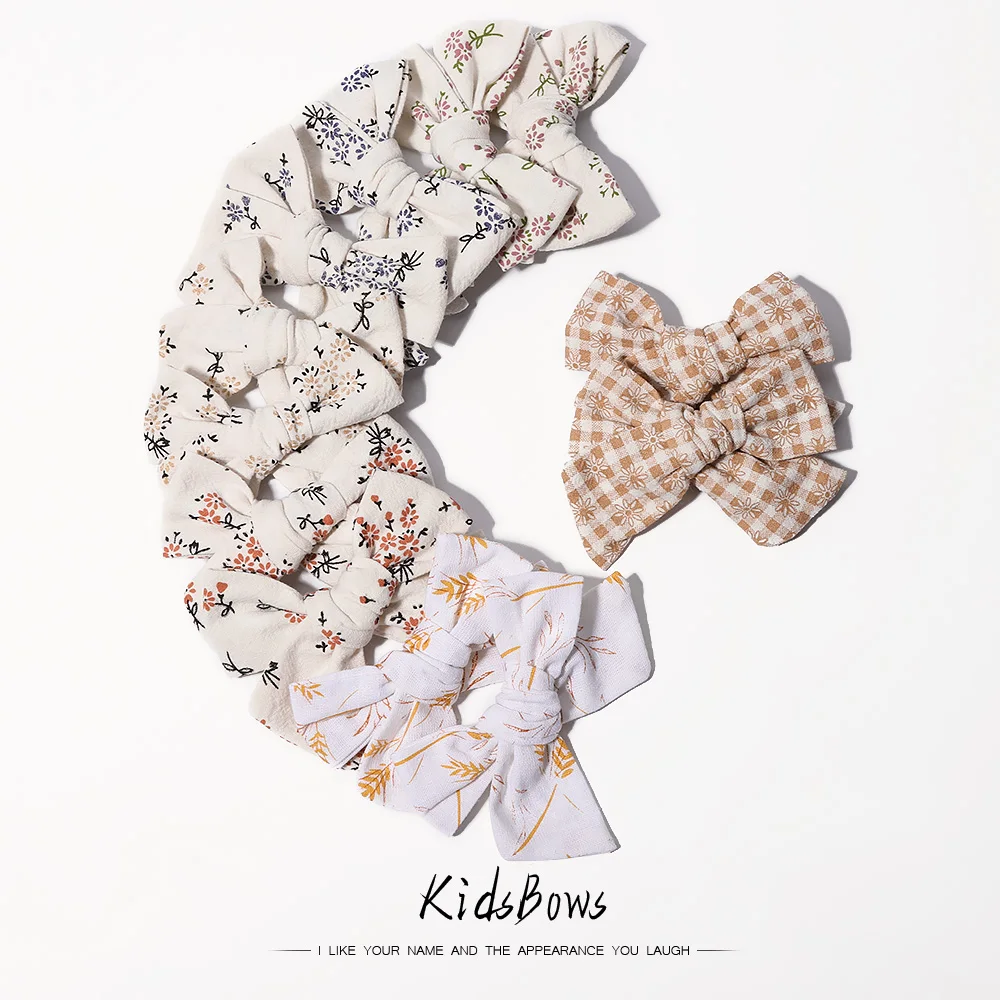 2 teile/satz süße Blumen druck Bowknot Haars pangen für süße Baby Mädchen Baumwolle Schleifen Haarnadeln Haars pangen Kopf bedeckung Kinder