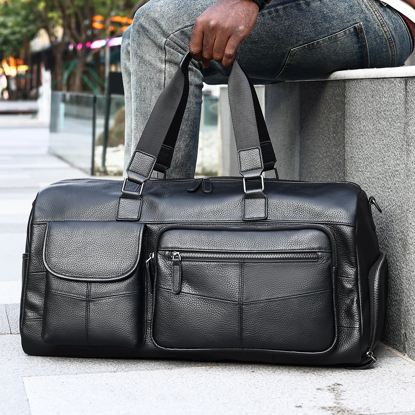 Casual and Stylish Men's Genuine Leather Travel Tote Bag for Business Trip